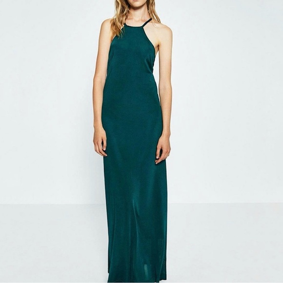 Zara Dresses & Skirts - Zara Limited Edition Green Slinky Low Back Maxi Dress Size M